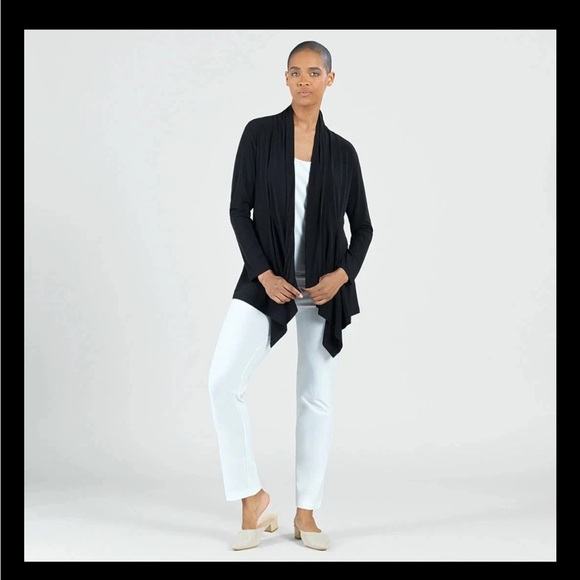 Clara Sunwoo Drape Tunic Cardigan Sweater XL Black Asymmetrical - Picture 2 of 7